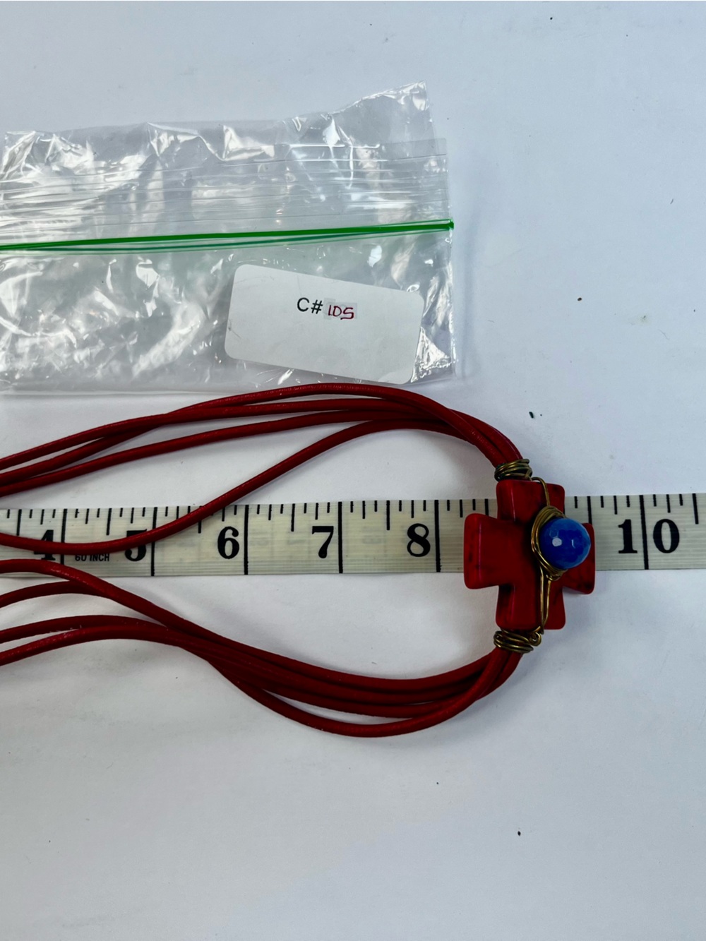 Handcrafted Red Cross Pendant Necklace with Blue Accent and leather cords $30 - Picture 6 of 7
